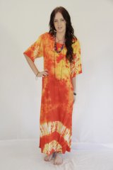 Tie Dye Long Short Sleeve Dress Sophie Orange Gold