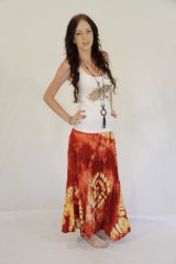 Tie Dye Long Layered Ruched Skirt Julia GoldOrange