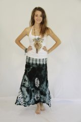 Tie Dye Long Layered Ruched Skirt Julia Teal